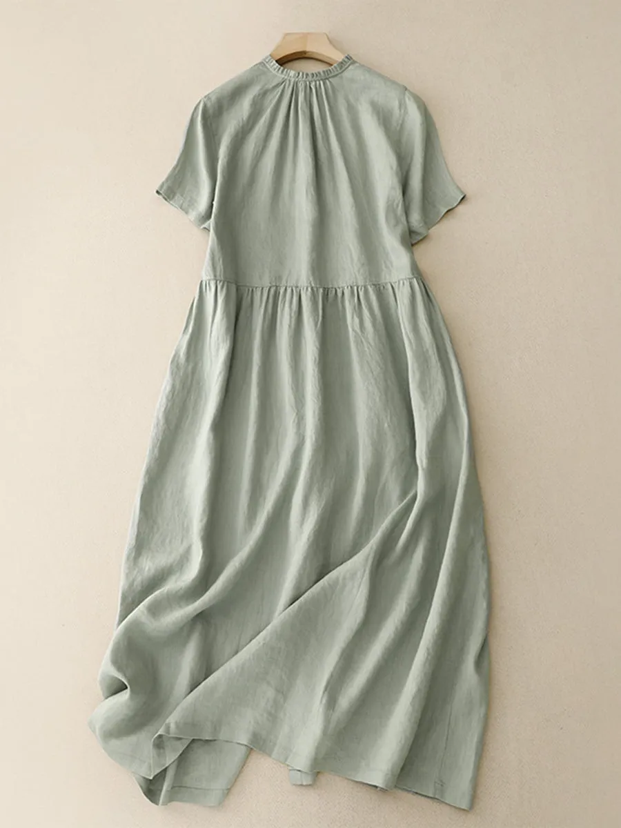 Women's Short-sleeved Cotton and linen Dress （Convertible Dress With Front And Back Option）