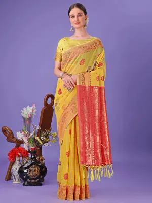 Yellow Linen Cotton Saree